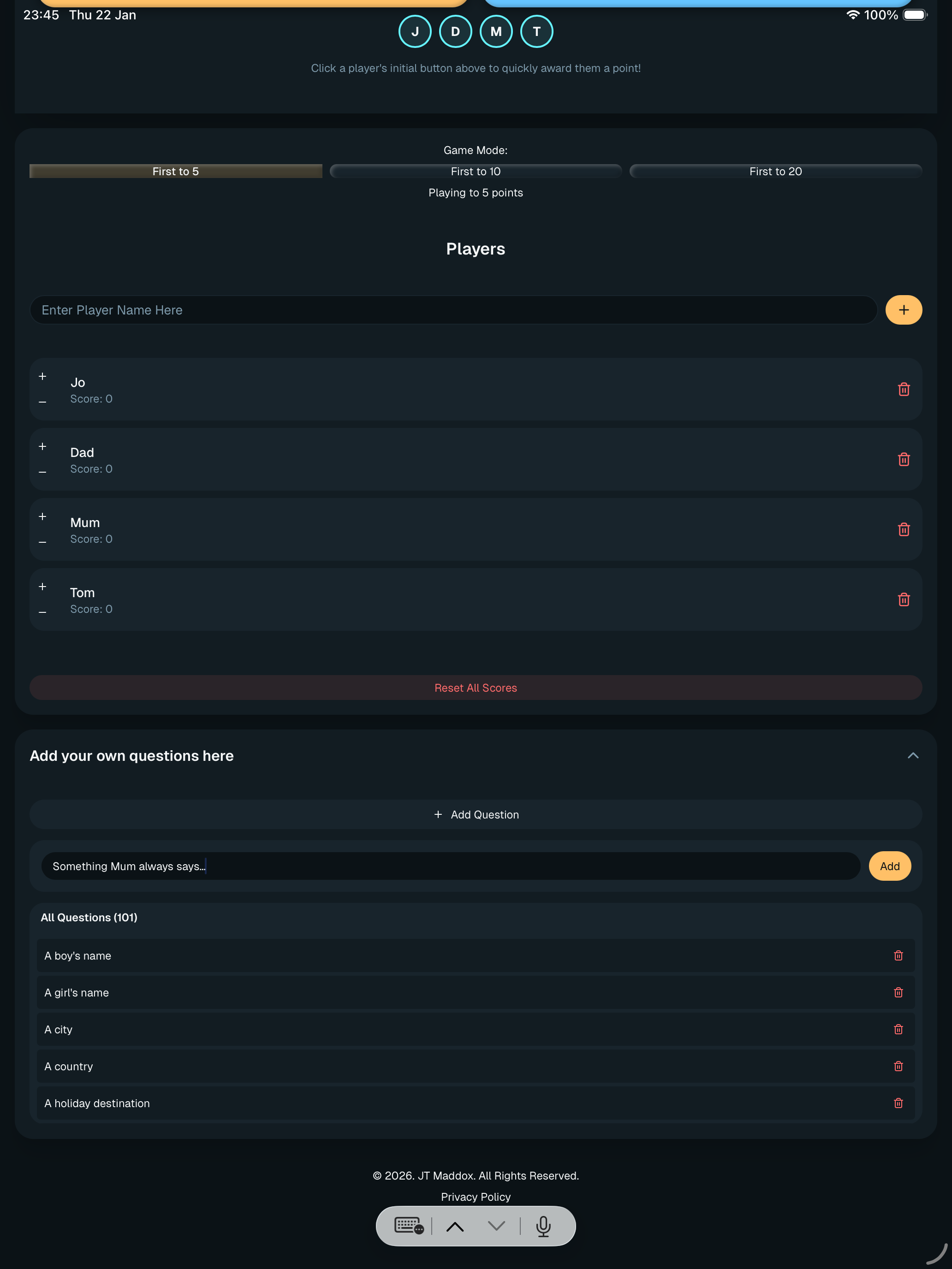 Tell Moi app – results or scoring screen